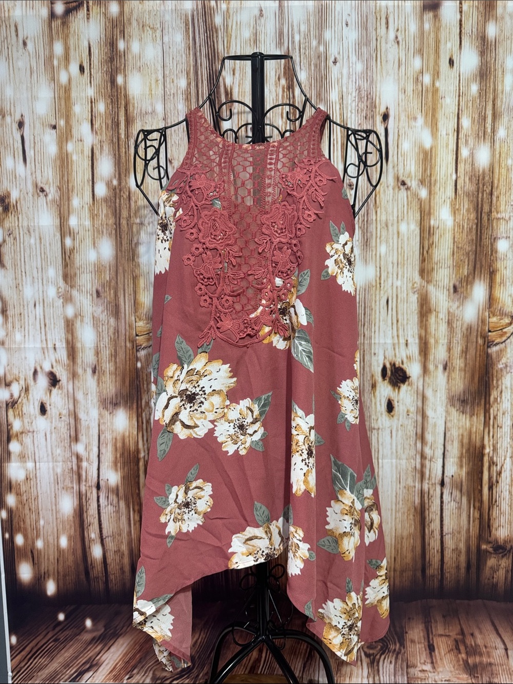 Rue21 Mauve Floral Crochet-Halter Camisole